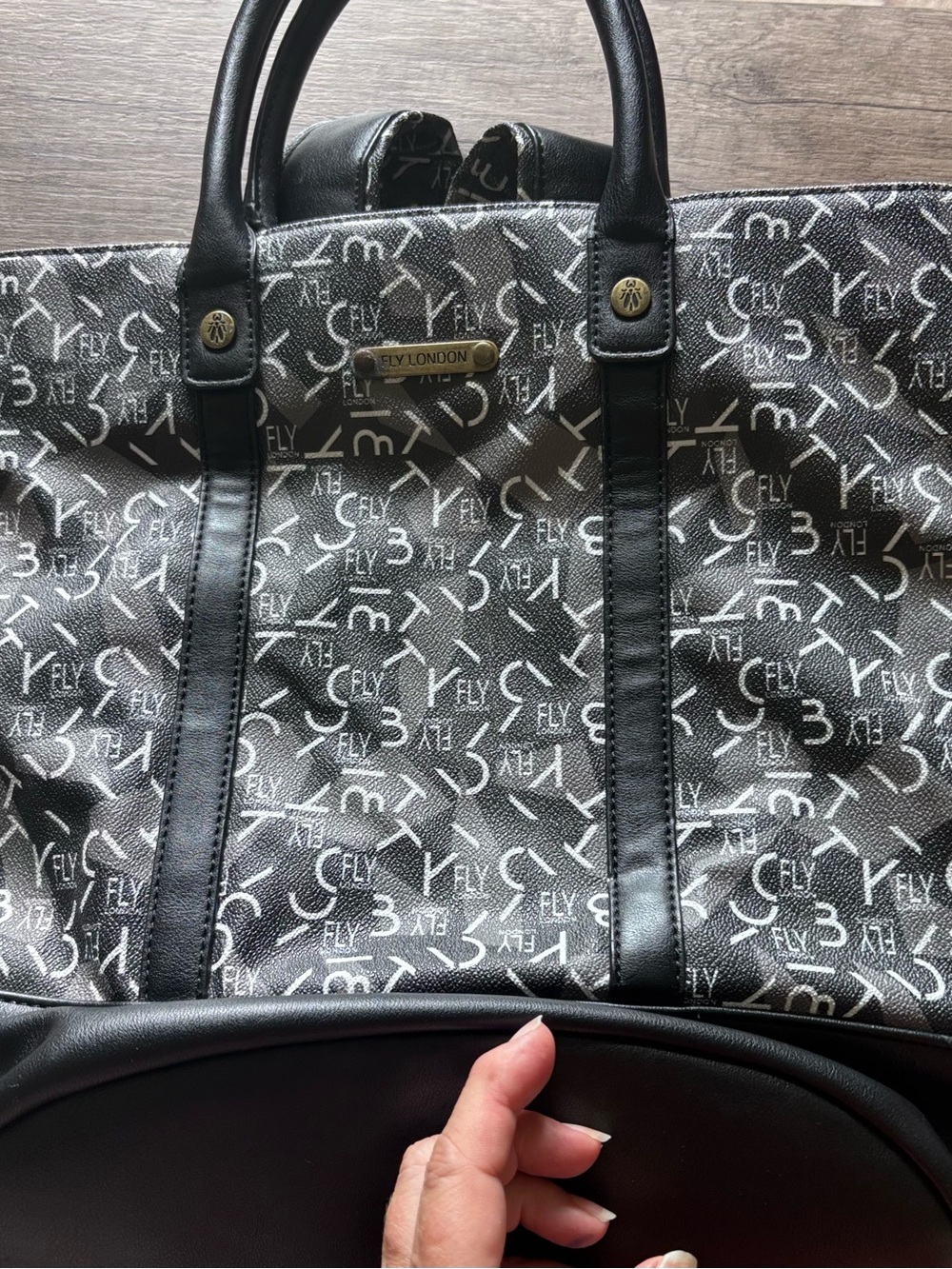 Fly London Black and White Logo-Print Satchel